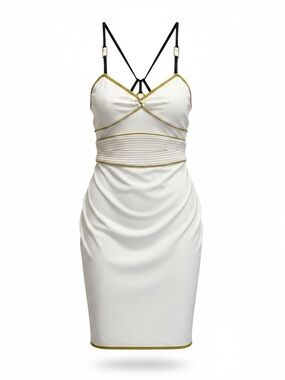 Wimbledon Athletic Tennis Dress Size Large White Olive Gold Trim Racerback